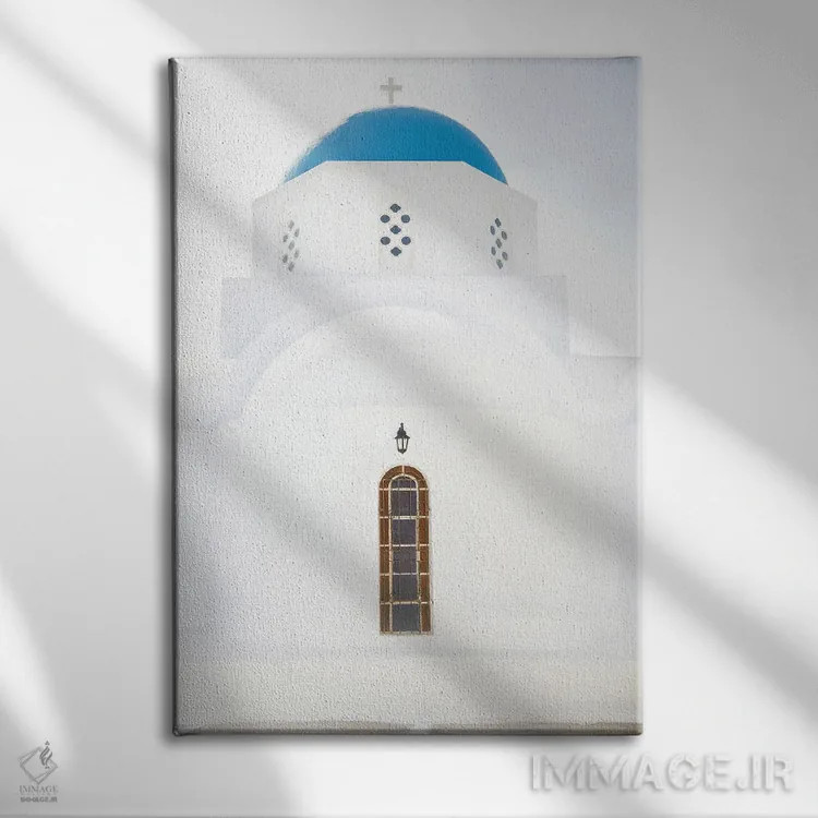 تابلو دکوراتیو کلیسای پیرگوس سانتورینی اثر ویکتوریا متاکساس - نمای روبهرو روی دیوار