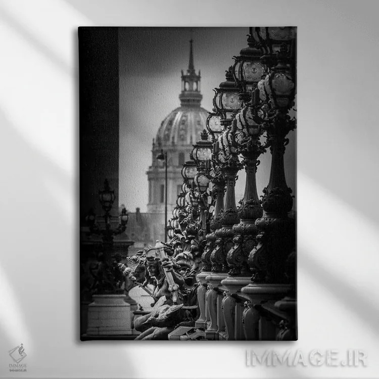 تابلو دکوراتیو جزئیات پل پاریس در سیاه و سفید اثر الکساندر ونانسیو - نمای روبهرو روی دیوار