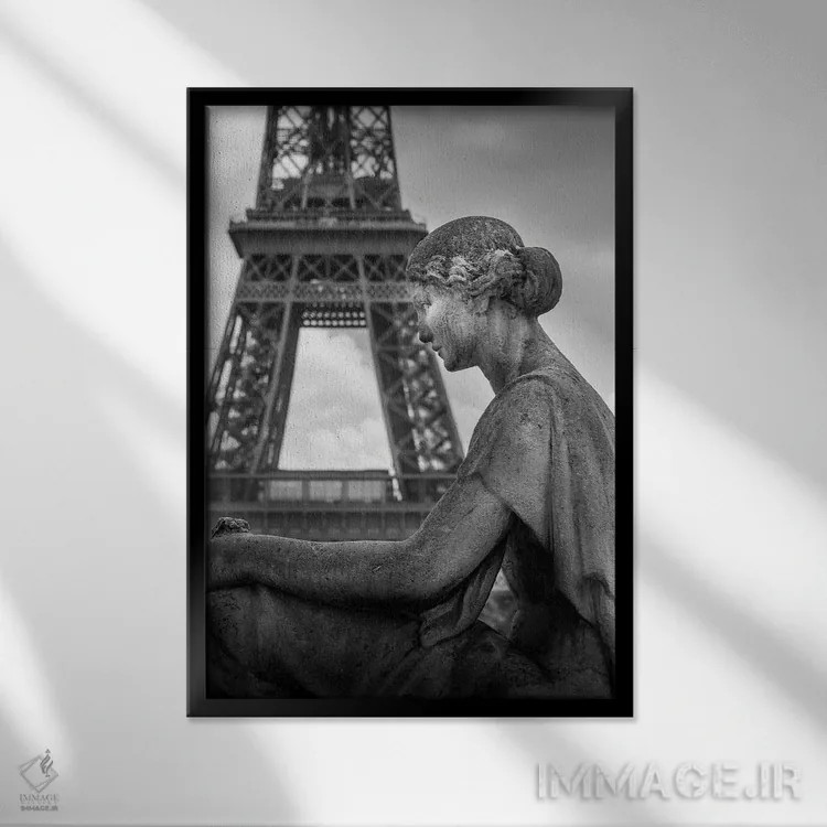 تابلو دکوراتیو برج ایفل پاریس در سیاه و سفید اثر الکساندر ونانسیو - نمای قابدار مشکی