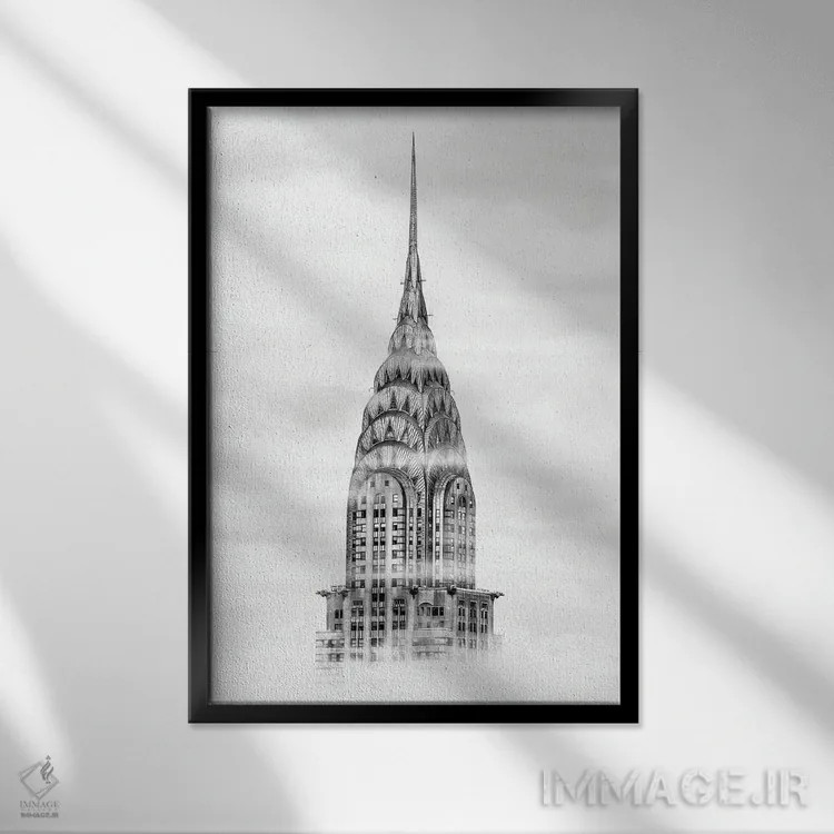 تابلو دکوراتیو ساختمان کرایسلر نیویورک اثر الکساندر ونانسیو - نمای قابدار مشکی