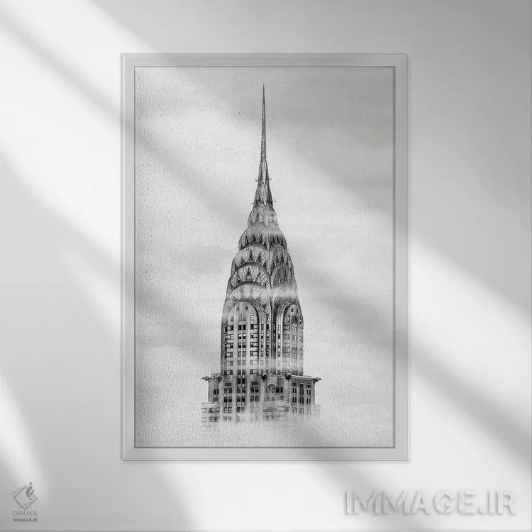 تابلو دکوراتیو ساختمان کرایسلر نیویورک اثر الکساندر ونانسیو - نمای قابدار سفید