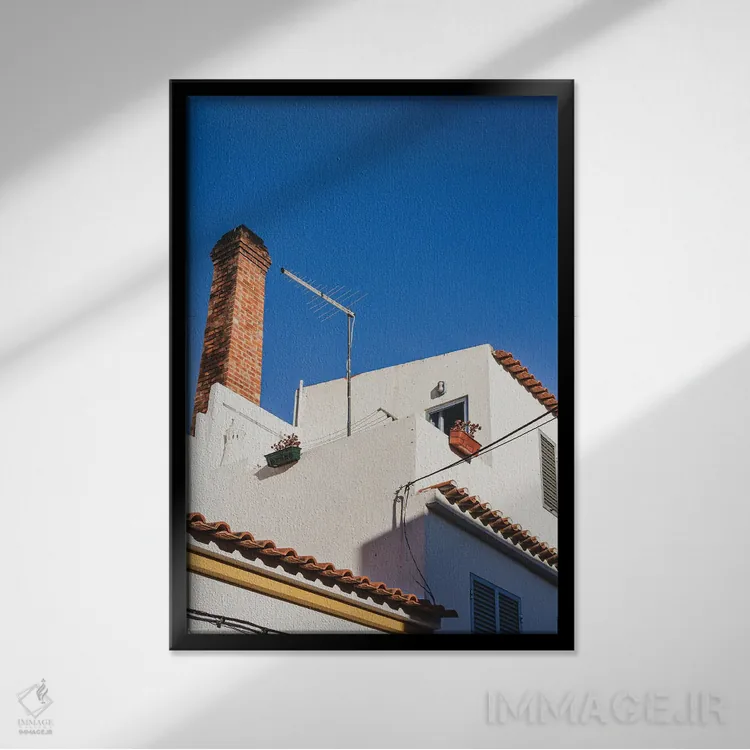 تابلو دکوراتیو ترکیب آبی و سفید I اثر الکساندر ونانسیو - نمای قابدار مشکی
