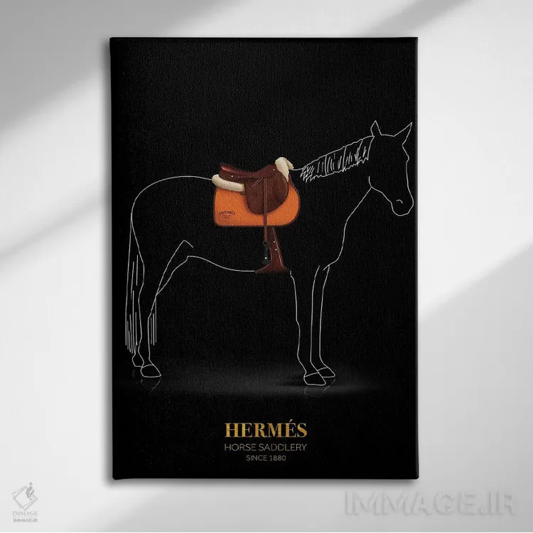 تابلو دکوراتیو Hermès, Since 1880,زین و یراق اسب، هرمس، از ۱۸۸۰ اثر الکساندر ونانسیو - نمای روبهرو روی دیوار
