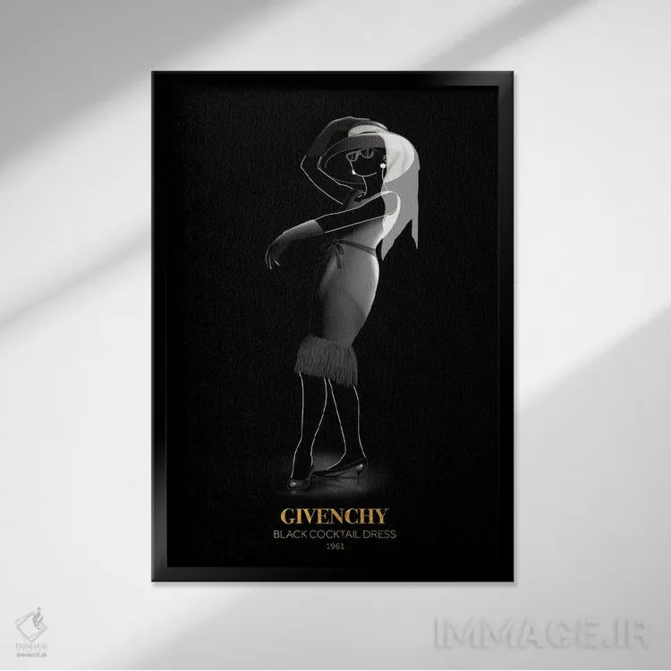 تابلو دکوراتیو Givenchy, 1961,پیراهن کوکتل مشکی، ژیوانشی، ۱۹۶۱ اثر الکساندر ونانسیو - نمای قابدار مشکی