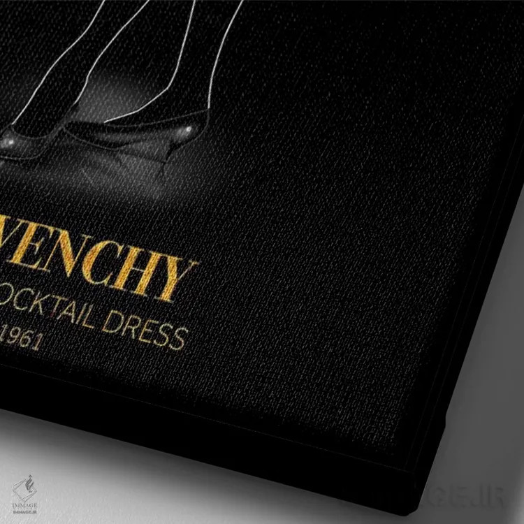 تابلو دکوراتیو Givenchy, 1961,پیراهن کوکتل مشکی، ژیوانشی، ۱۹۶۱ اثر الکساندر ونانسیو - نمای نزدیک بافت بوم