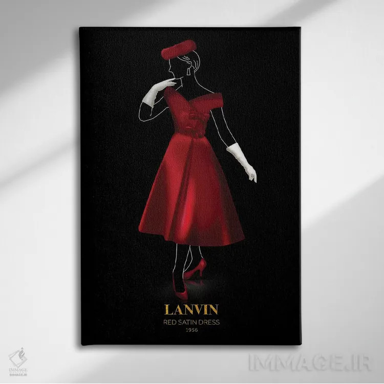 تابلو دکوراتیو Lanvin, 1956,پیراهن ساتن قرمز، لنوین، ۱۹۵۶ اثر الکساندر ونانسیو - نمای روبهرو روی دیوار