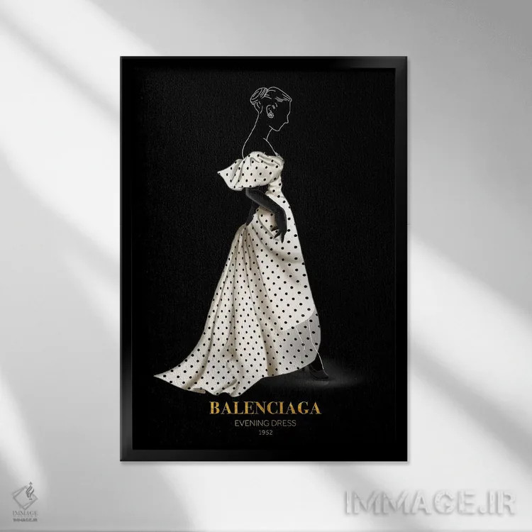 تابلو دکوراتیو Balenciaga, 1952,لباس شب، بالنسیاگا، ۱۹۵۲ اثر الکساندر ونانسیو - نمای قابدار مشکی
