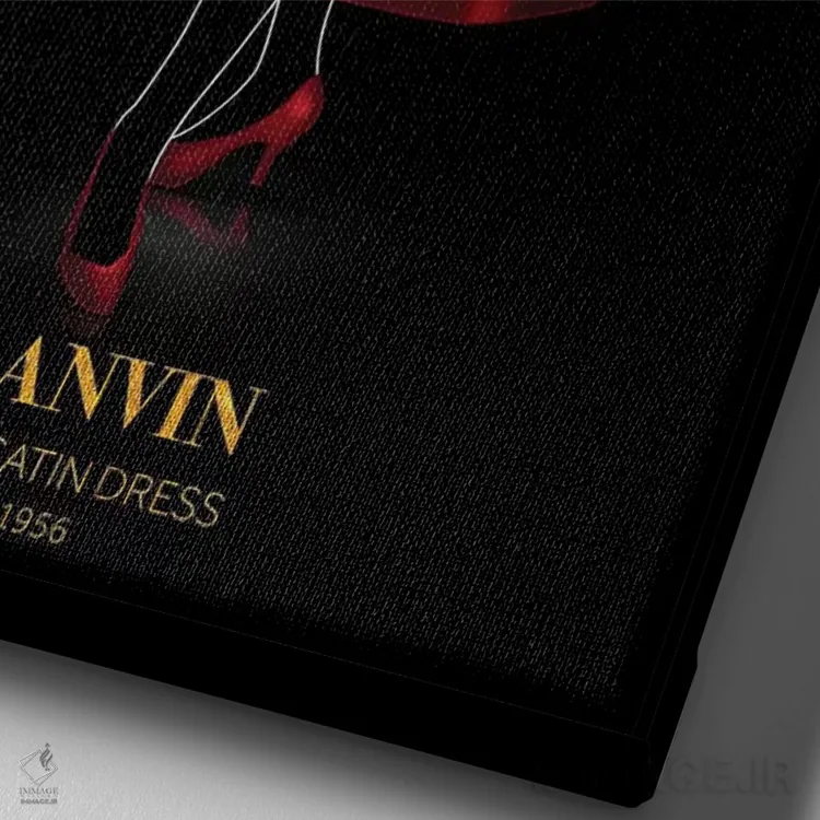تابلو دکوراتیو Lanvin, 1956,پیراهن ساتن قرمز، لنوین، ۱۹۵۶ اثر الکساندر ونانسیو - نمای نزدیک بافت بوم
