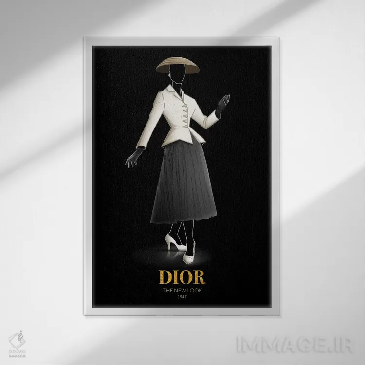 تابلو دکوراتیو Christian Dior, 1947,ظاهر نو، کریستین دیور، ۱۹۴۷ اثر الکساندر ونانسیو - نمای قابدار سفید