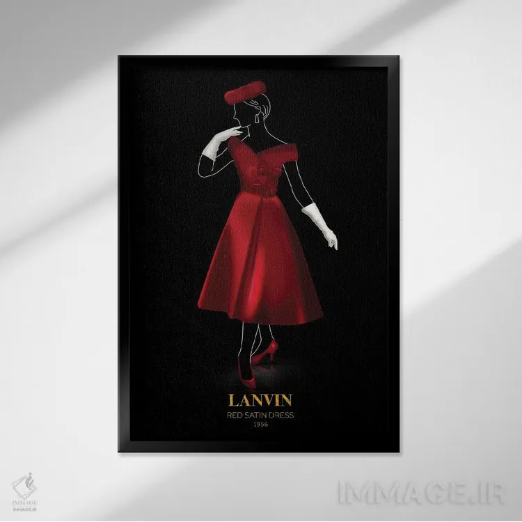 تابلو دکوراتیو Lanvin, 1956,پیراهن ساتن قرمز، لنوین، ۱۹۵۶ اثر الکساندر ونانسیو - نمای قابدار مشکی