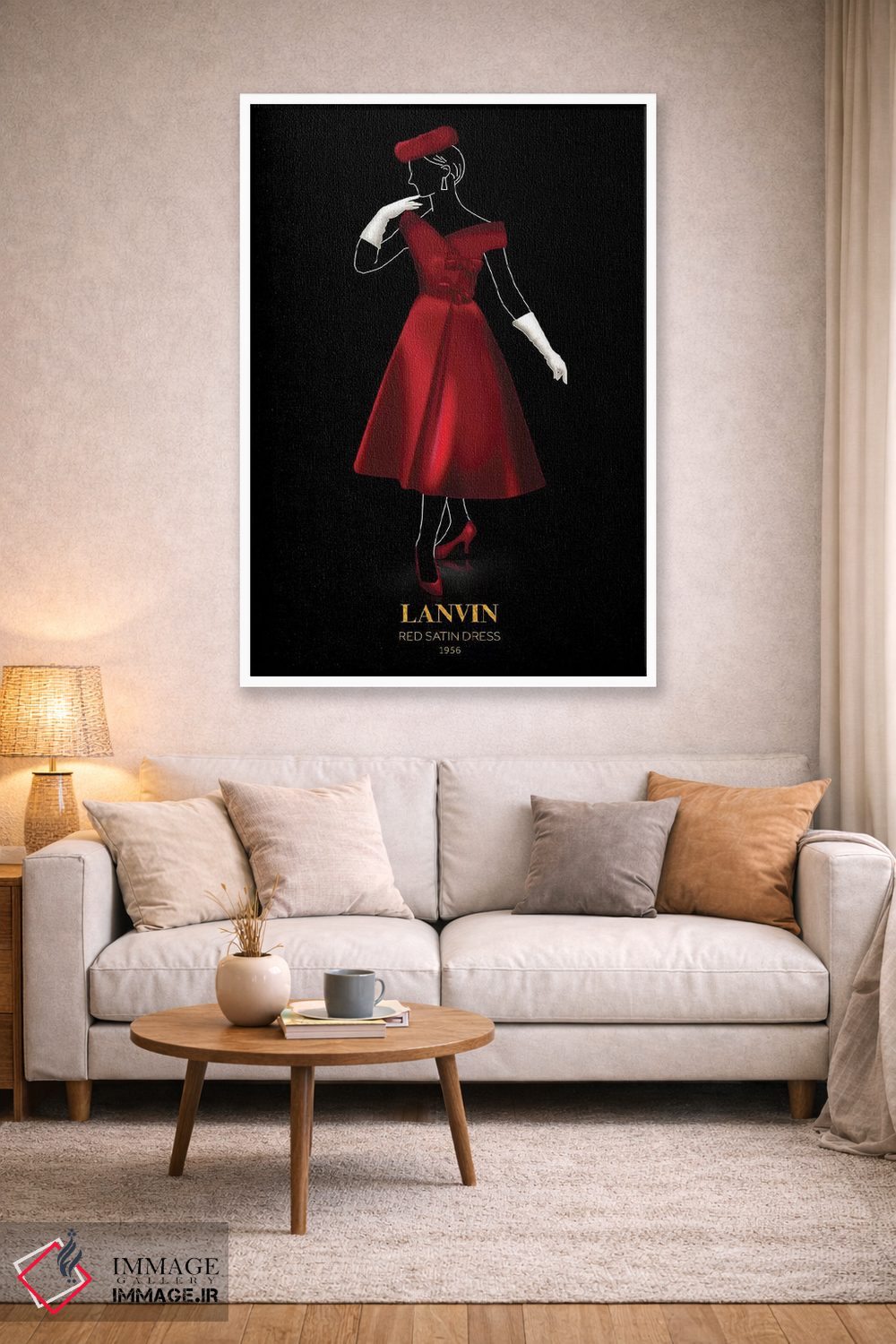 تابلو دکوراتیو Lanvin, 1956,پیراهن ساتن قرمز، لنوین، ۱۹۵۶ اثر الکساندر ونانسیو - D1W