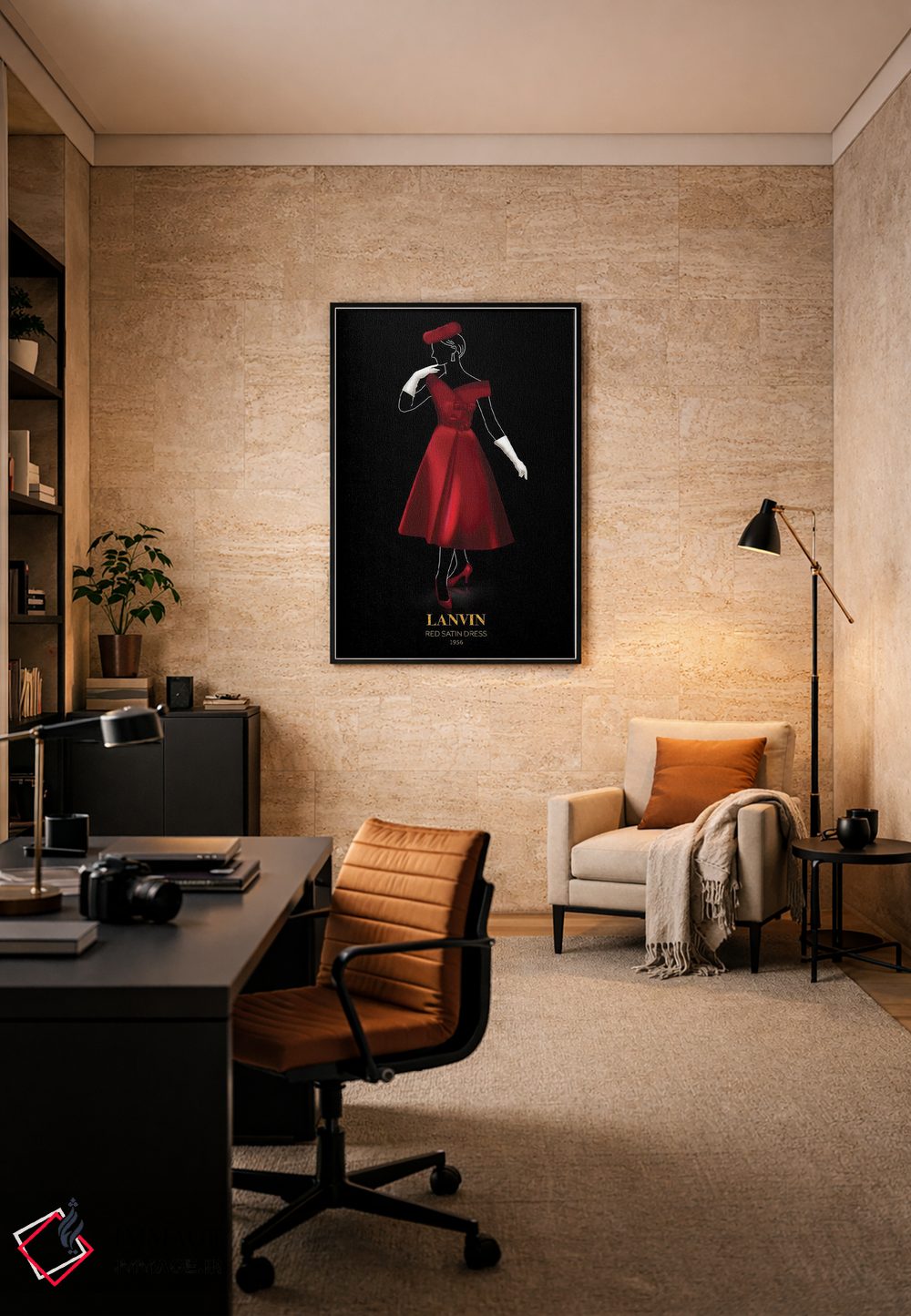 تابلو دکوراتیو Lanvin, 1956,پیراهن ساتن قرمز، لنوین، ۱۹۵۶ اثر الکساندر ونانسیو - D6B