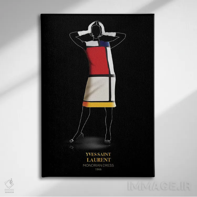 تابلو دکوراتیو Yves Saint Laurent, 1966,پیراهن موندریان، ایو سن لوران… اثر الکساندر ونانسیو - نمای روبهرو روی دیوار