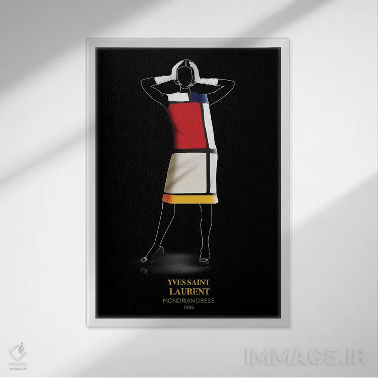 تابلو دکوراتیو Yves Saint Laurent, 1966,پیراهن موندریان، ایو سن لوران… اثر الکساندر ونانسیو - نمای قابدار سفید