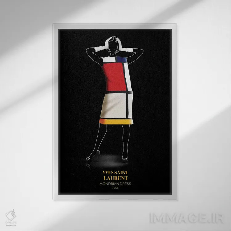 تابلو دکوراتیو Yves Saint Laurent, 1966,پیراهن موندریان، ایو سن لوران… اثر الکساندر ونانسیو - نمای قابدار سفید