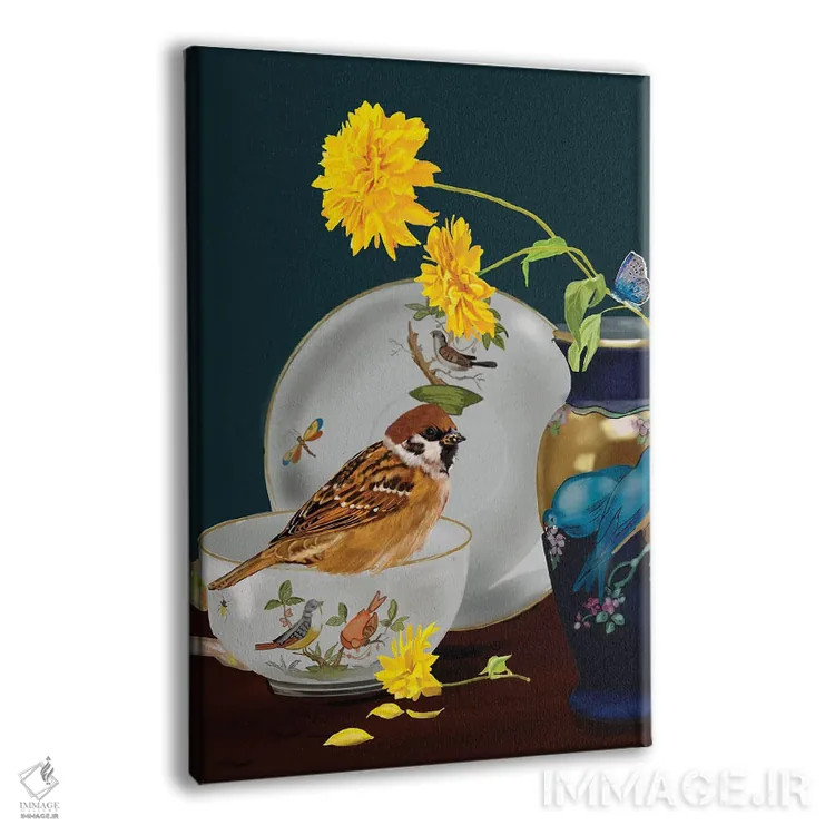تابلو دکوراتیو گنجشک در طبیعت بی جان اثر ویکی نیوتن - نمای پرسپکتیو محصول