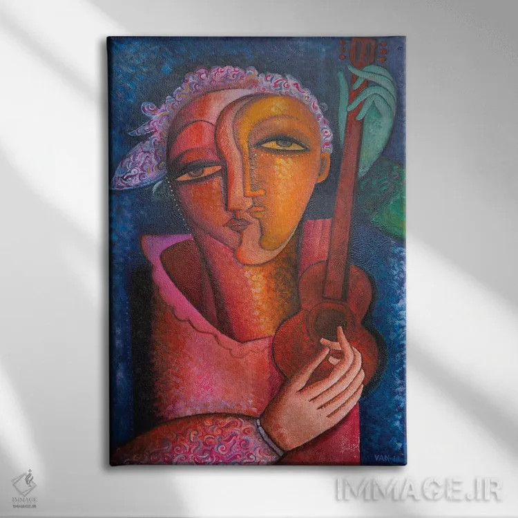 تابلو مدرن نوازنده گیتار اثر وان هووک - نمای روبهرو روی دیوار