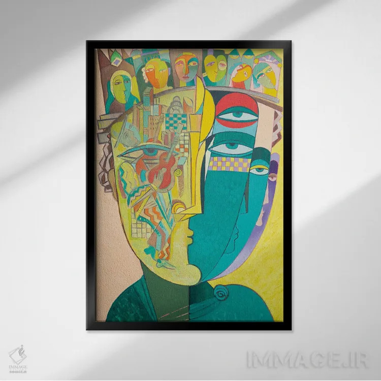 تابلو مدرن آهنگساز و نت هایش اثر وان هووک - نمای قابدار مشکی