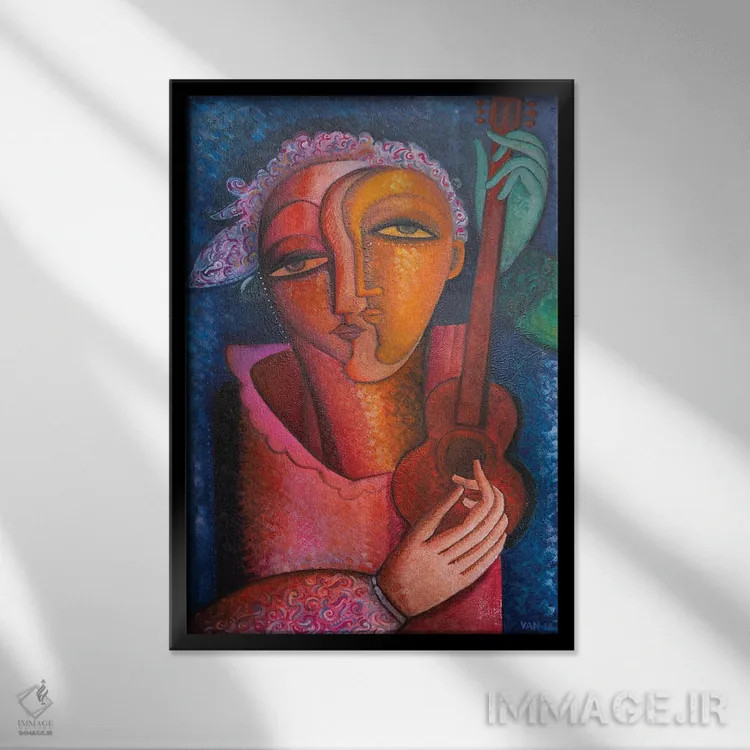 تابلو مدرن نوازنده گیتار اثر وان هووک - نمای قابدار مشکی
