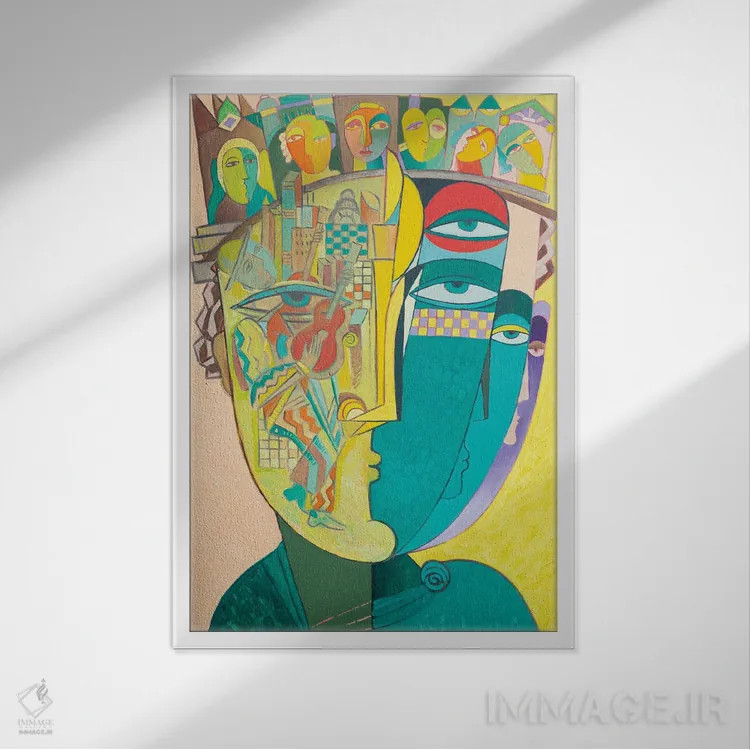 تابلو مدرن آهنگساز و نت هایش اثر وان هووک - نمای قابدار سفید