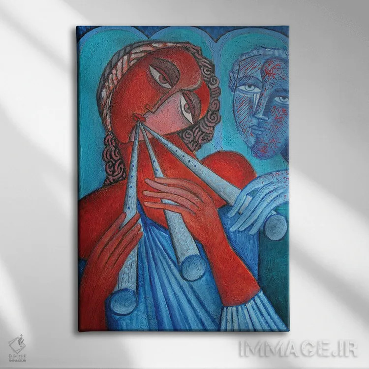 تابلو مدرن درس موسیقی اثر وان هووک - نمای روبهرو روی دیوار
