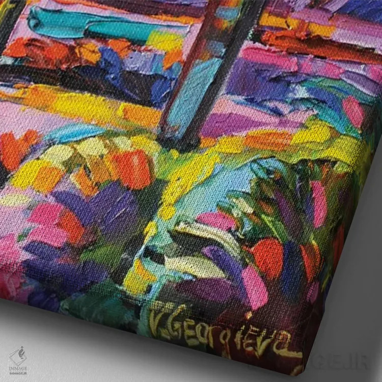 تابلو دکوراتیو غروب آریزونا ۵ اثر وانیا ژئورگیوا - نمای نزدیک بافت بوم