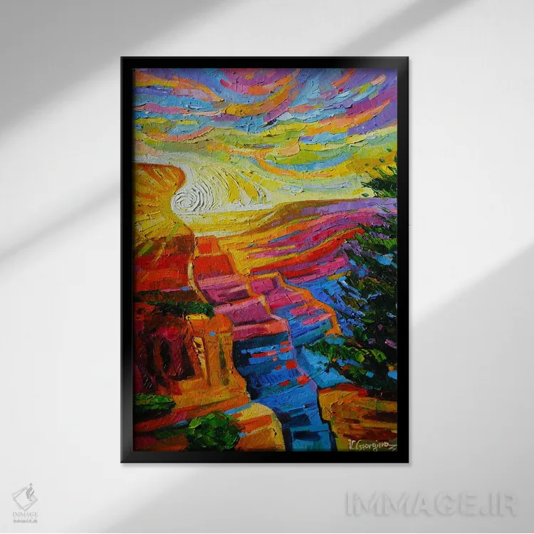 تابلو دکوراتیو غروب گرند کنیون اثر وانیا ژئورگیوا - نمای قابدار مشکی