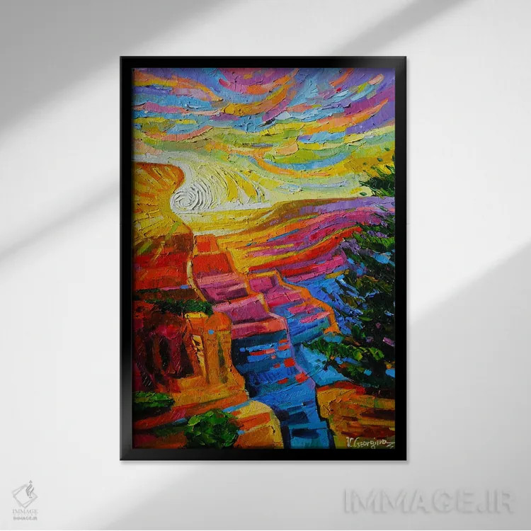 تابلو دکوراتیو غروب گرند کنیون اثر وانیا ژئورگیوا - نمای قابدار مشکی