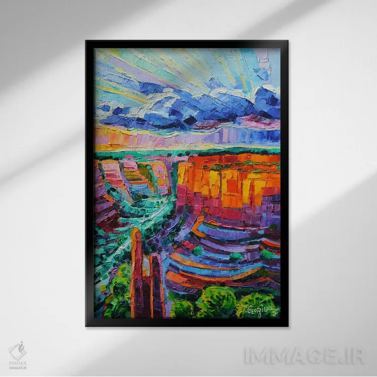 تابلو دکوراتیو نور و باران در گرند کنیون اثر وانیا ژئورگیوا - نمای قابدار مشکی