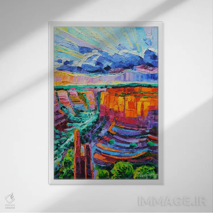 تابلو دکوراتیو نور و باران در گرند کنیون اثر وانیا ژئورگیوا - نمای قابدار سفید