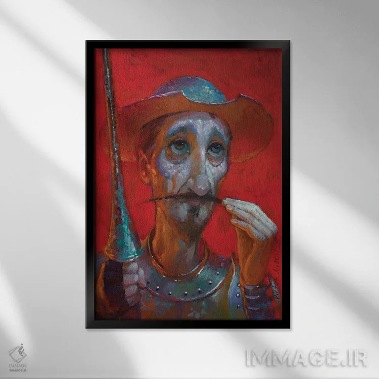 تابلو دکوراتیو دون کیشوت قرمز اثر ویکتور نیزوفتسف - نمای قابدار مشکی