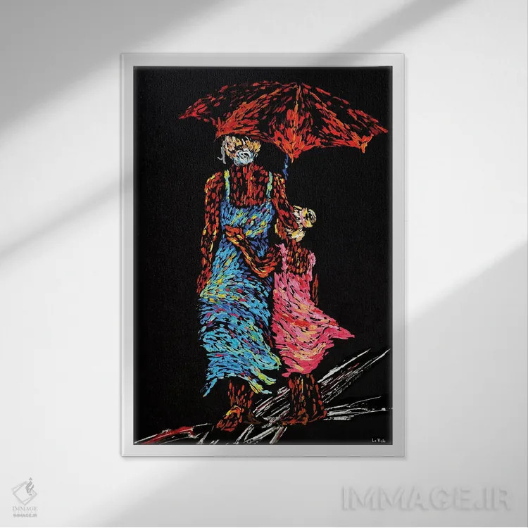 تابلو دکوراتیو مادر و دختر اثر نقاشی ویولا - نمای قابدار سفید