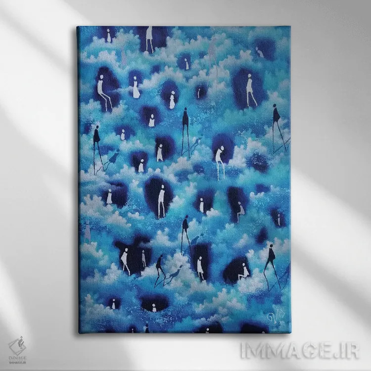 تابلو انتزاعی غار نشینان آسمان اثر ورونیک پیتور - نمای روبهرو روی دیوار