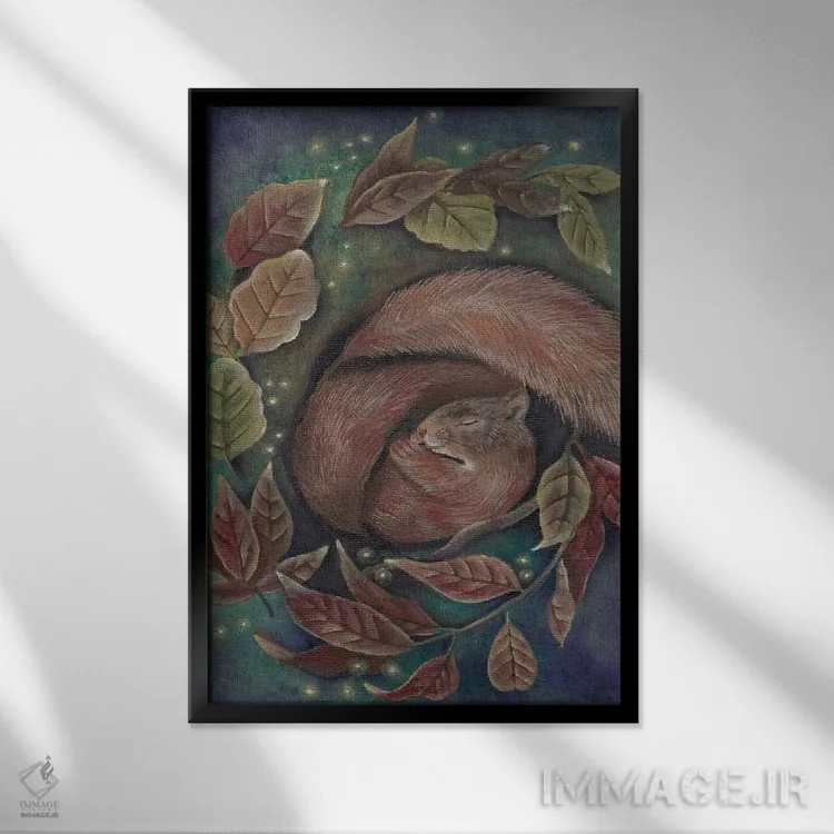 تابلو دکوراتیو سنجاب خیال پرداز اثر ورنا وایلد - نمای قابدار مشکی