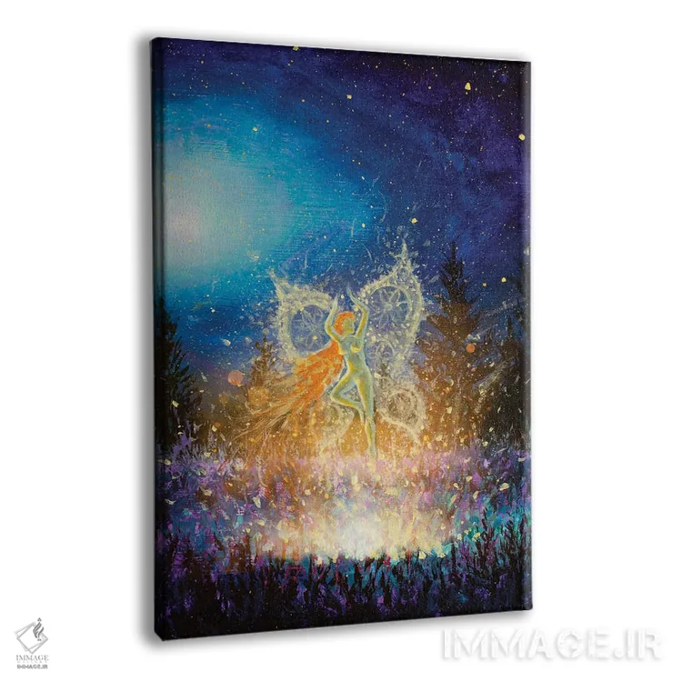 تابلو دکوراتیو دختر پری شب درخشان با پروانه در جنگل جادویی شب اثر والری ریباکوف - نمای پرسپکتیو محصول