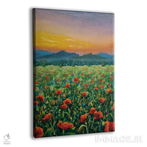 تابلو دکوراتیو غروب بر فراز مزرعه شقایق های قرمز اثر والری ریباکوف - نمای پرسپکتیو محصول