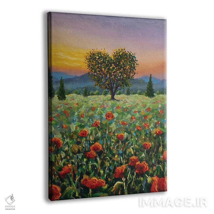 تابلو دکوراتیو نقاشی هنری رمانتیک از درختی زیبا به شکل قلب اثر والری ریباکوف - نمای پرسپکتیو محصول