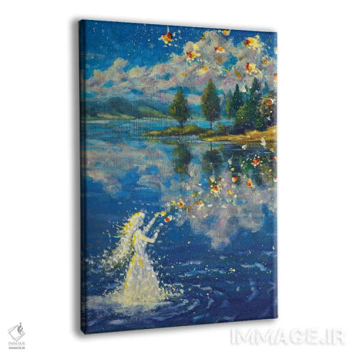 تابلو دکوراتیو دختر پری شمنی فرشته که بر روی آب جادو می آفریند اثر والری ریباکوف - نمای پرسپکتیو محصول