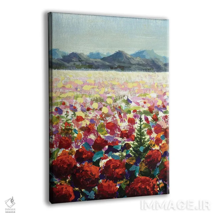 تابلو دکوراتیو چمنزارهای آلپی، شقایق خودرو قرمز در کوهستان اثر والری ریباکوف - نمای پرسپکتیو محصول