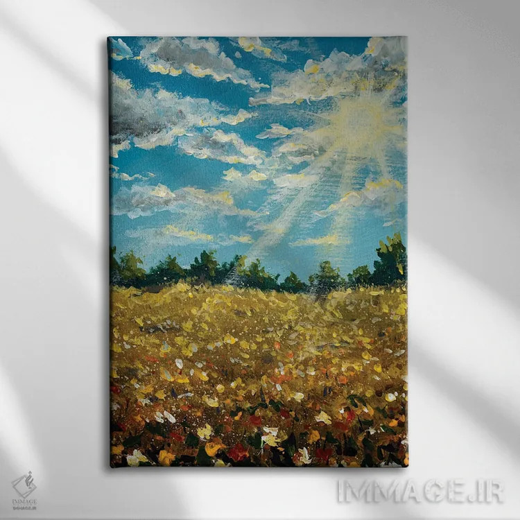 تابلو انتزاعی Field Of Wildflowers Near The Forest.,منظره گل دار تابستان… اثر والری ریباکوف - نمای روبهرو روی دیوار