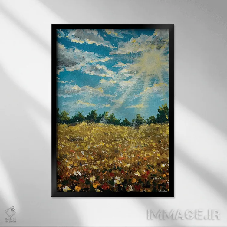 تابلو انتزاعی Field Of Wildflowers Near The Forest.,منظره گل دار تابستان… اثر والری ریباکوف - نمای قابدار مشکی