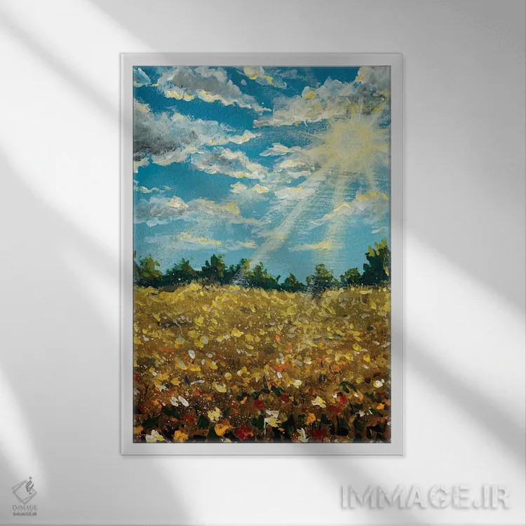 تابلو انتزاعی Field Of Wildflowers Near The Forest.,منظره گل دار تابستان… اثر والری ریباکوف - نمای قابدار سفید