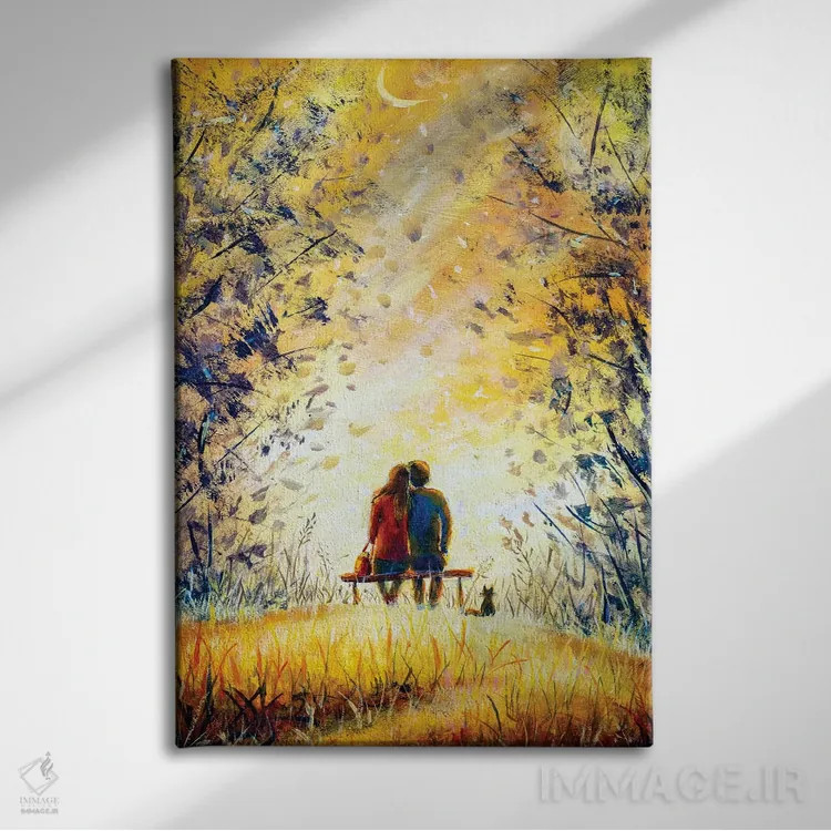 تابلو دکوراتیو یک زوج عاشق و گربه اثر والری ریباکوف - نمای روبهرو روی دیوار