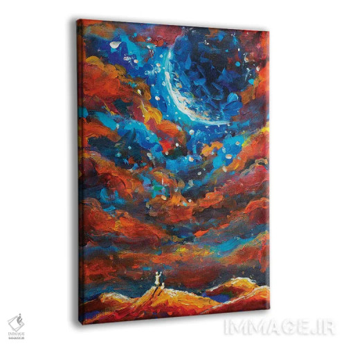 تابلو دکوراتیو دختر رویایی و گربه به سیاره بزرگ نگاه می کنند اثر والری ریباکوف - نمای پرسپکتیو محصول