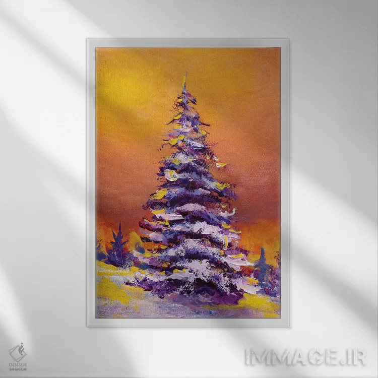 تابلو دکوراتیو درخت بزرگ کاج کریسمس اثر والری ریباکوف - نمای قابدار سفید