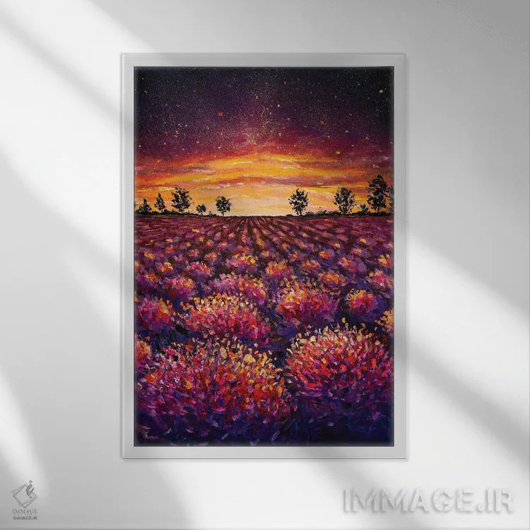 تابلو دکوراتیو Warm Dawn,مزرعه اسطوخودوس، سپیده دم گرم اثر والری ریباکوف - نمای قابدار سفید
