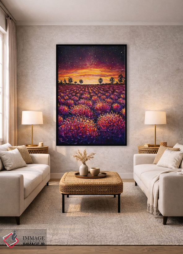 تابلو دکوراتیو Warm Dawn,مزرعه اسطوخودوس، سپیده دم گرم اثر والری ریباکوف - D1B