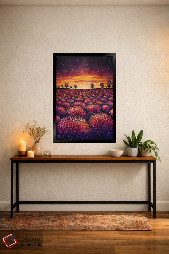 تابلو دکوراتیو Warm Dawn,مزرعه اسطوخودوس، سپیده دم گرم اثر والری ریباکوف - D5B