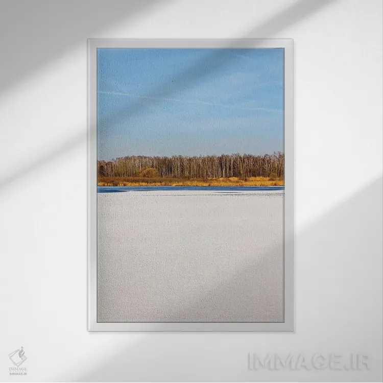 تابلو دکوراتیو Yellow Forest In Distance,آسمان آبی و جنگل زرد در دوردست اثر والری ریباکوف - نمای قابدار سفید