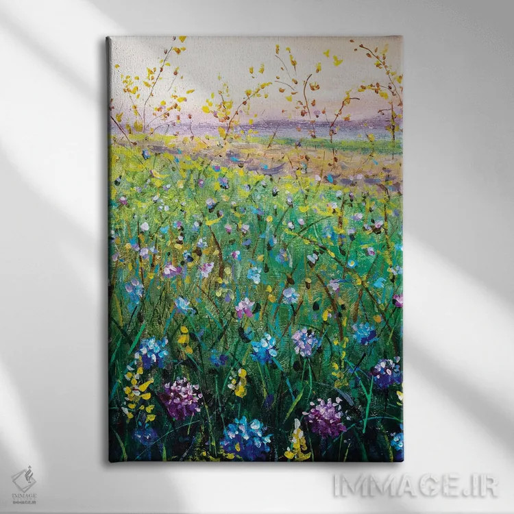 تابلو دکوراتیو نقاشی منظره گل های وحشی زیبا اثر والری ریباکوف - نمای روبهرو روی دیوار